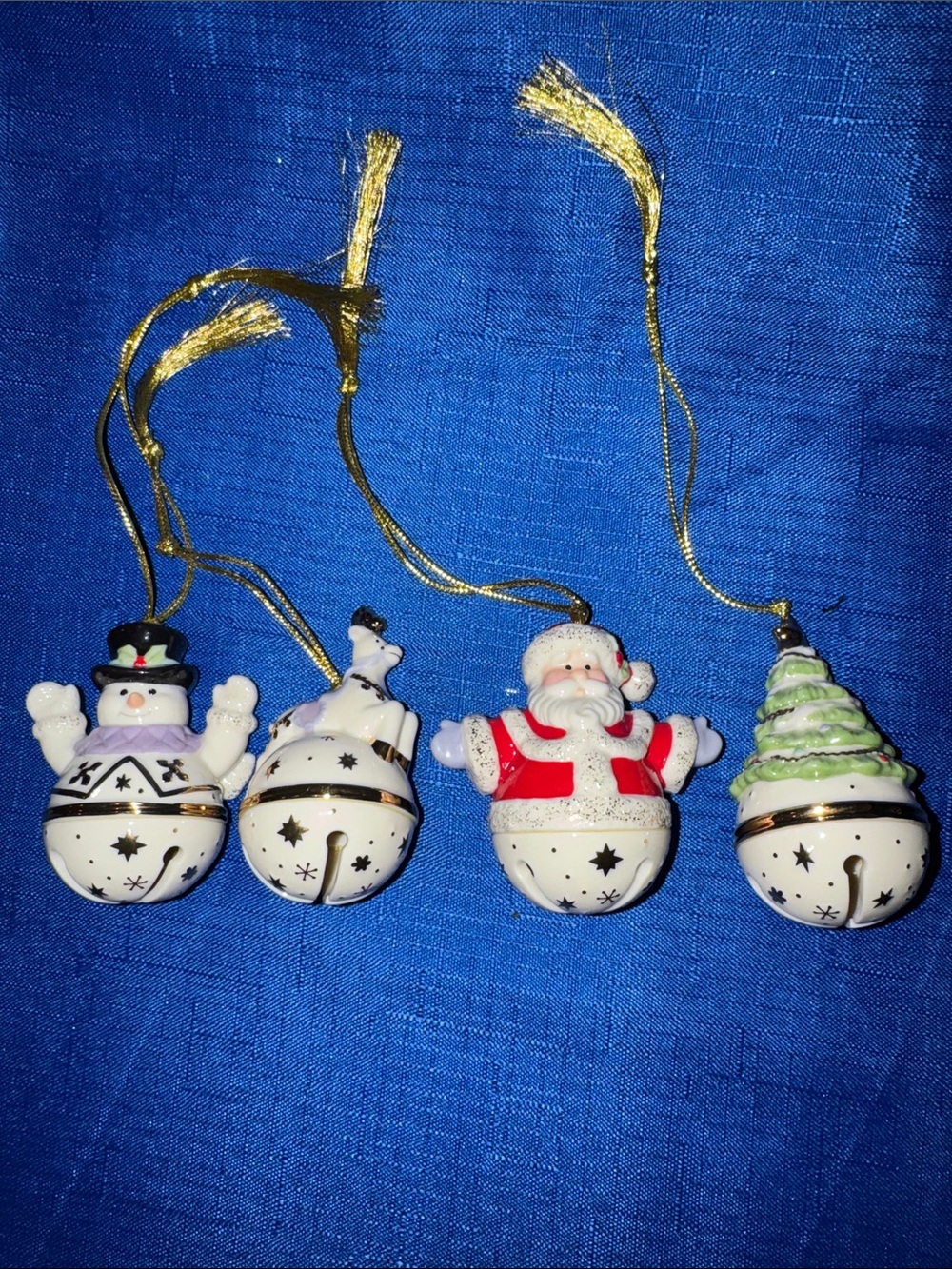 Lenox Porcelain Mini Sleigh Bells with Gold Accents - Set of 4 - New in Box